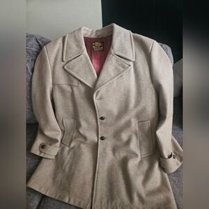 Vintage Mitchell Men's Beige Wool Pea Coat. 24ptp. XL